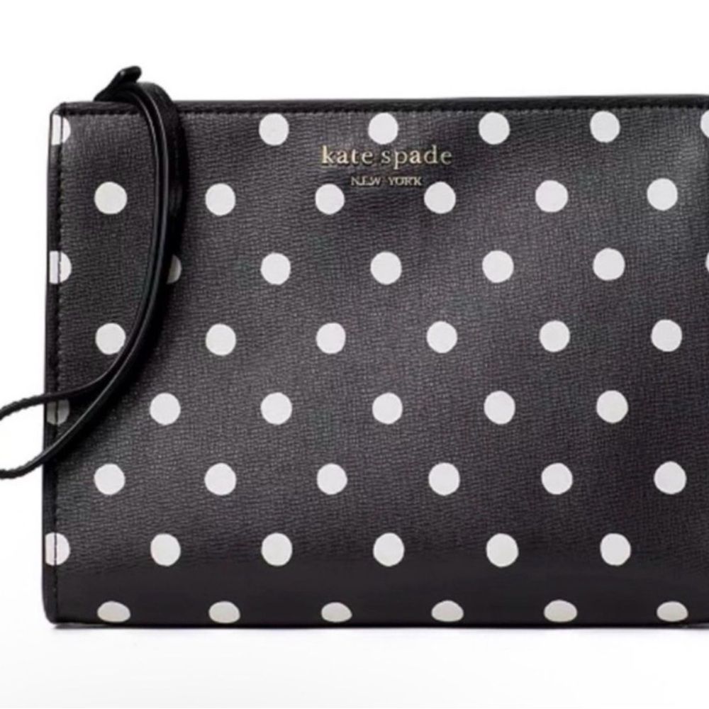 Kate Spade New York Spencer Cabana Polka Dot Small Wristlet Wallet Black White